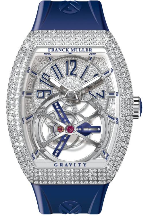 Best FRANCK MULLER Vanguard Gravity Tourbillon Steel Full Diamond - Blue V 45 T GR CS D CD (BU) (AC) (DIAM.BL AC) Replica Watch